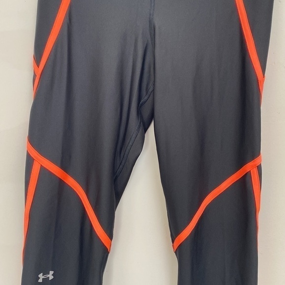 UNDER Armour Black & Orange Workout Running Heat Gear Compression Leggings Large - Picture 3 of 11